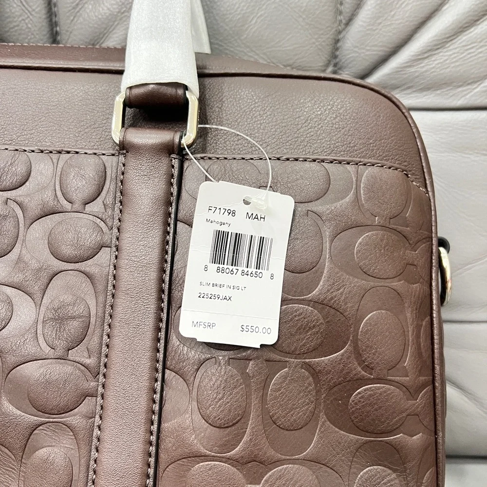 COACH Men SLIM BRIEF IN SIGNATURE MAHOGANY LEATHER F71798 - Picture 8 of 8